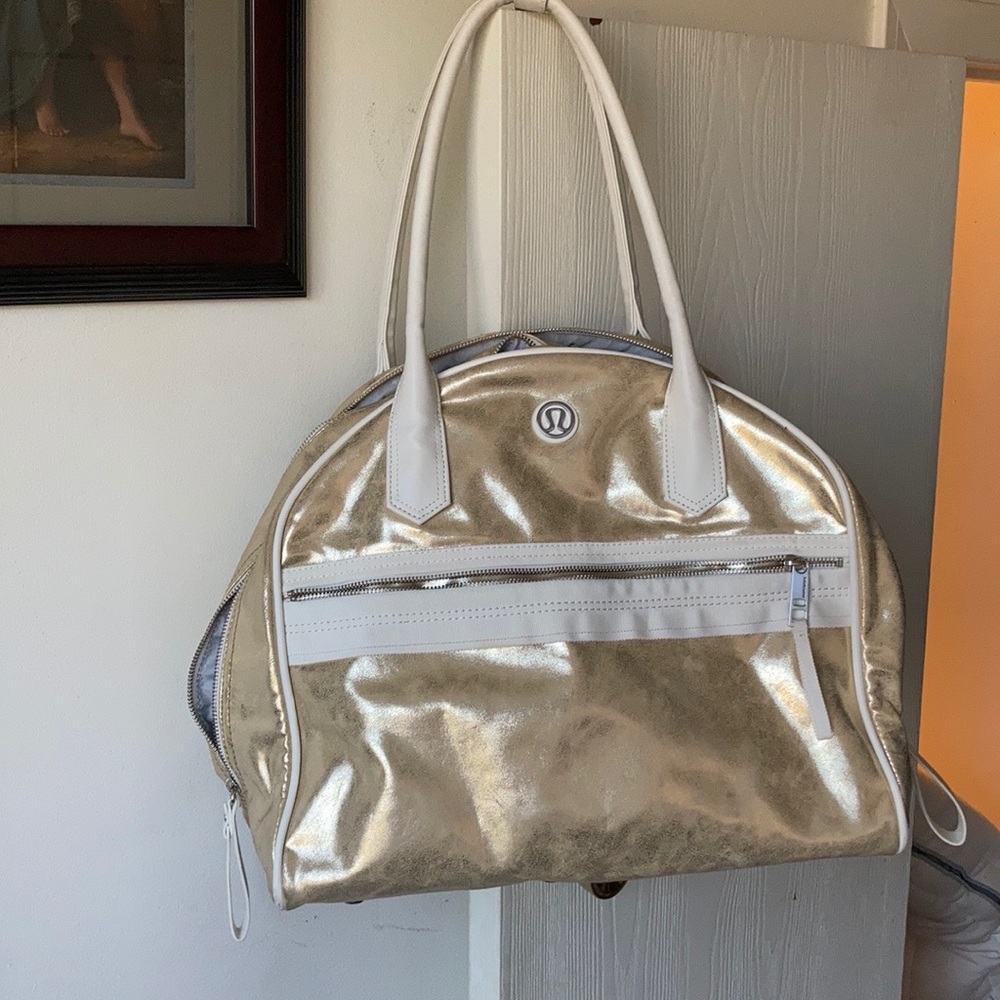 Lululemon Athletica Gold and White Laptop Bag